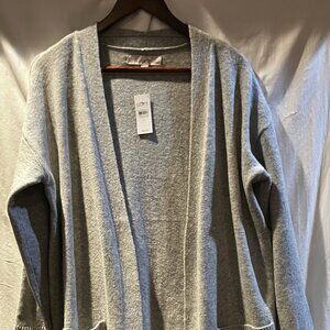 Loft Cardigan/Sweater 42" Long Gray Medium Pockets Poly/Wool Blend NWT